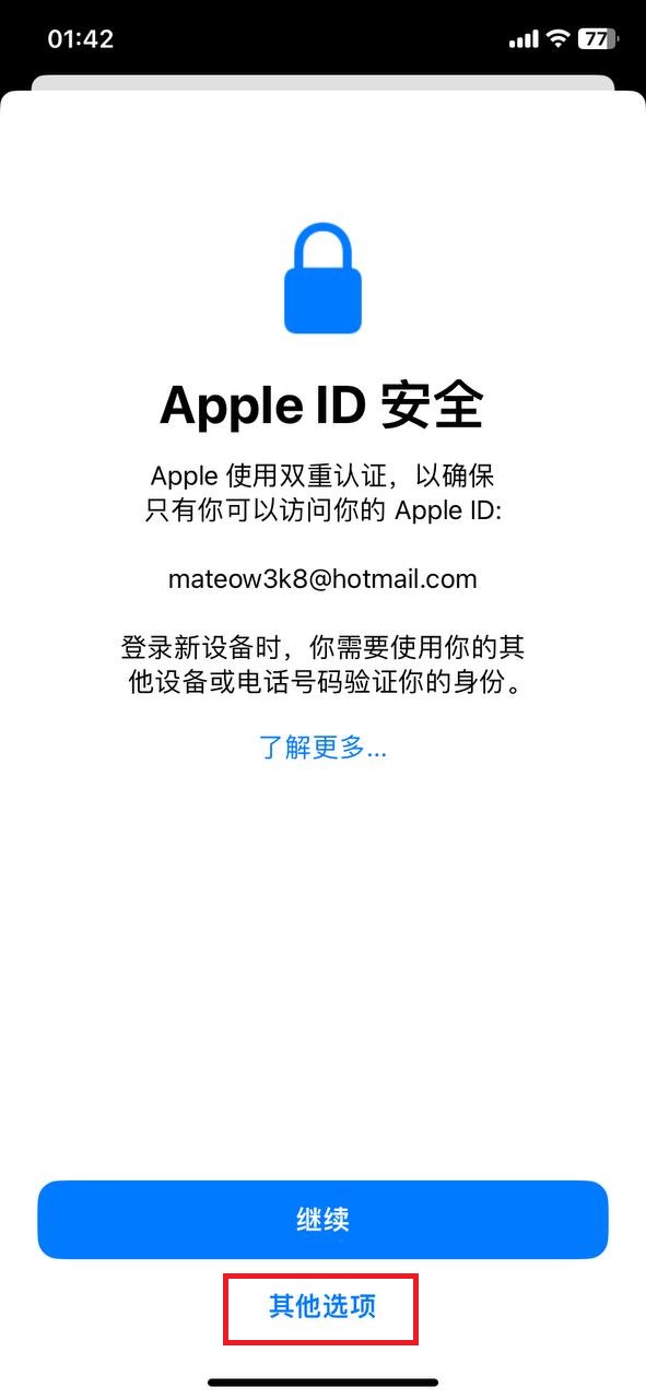 Apple ID 安全页面的其他选项